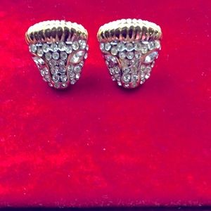 Carolee Vintage/Rare Egyptian Panther (Big Cat) Crystal Gold Plated Earrings